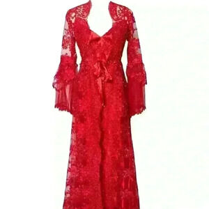 Red Lace and Satin Nightwear Set
